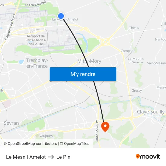 Le Mesnil-Amelot to Le Pin map