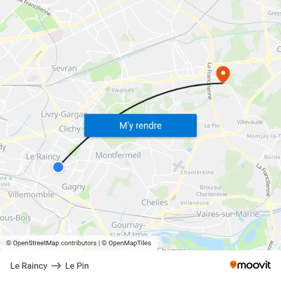Le Raincy to Le Pin map