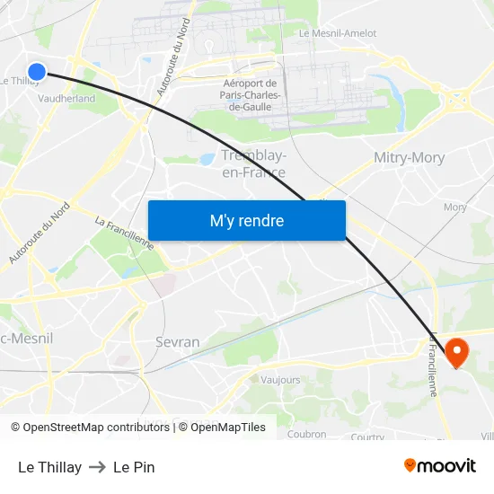 Le Thillay to Le Pin map