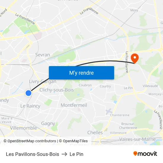 Les Pavillons-Sous-Bois to Le Pin map