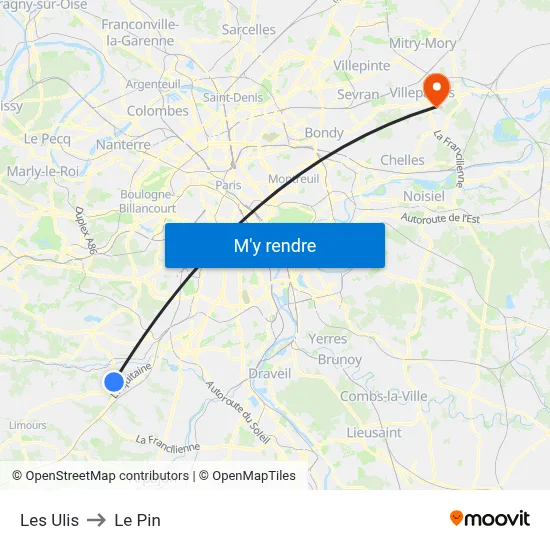 Les Ulis to Le Pin map