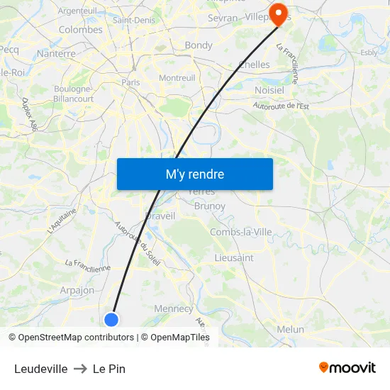 Leudeville to Le Pin map