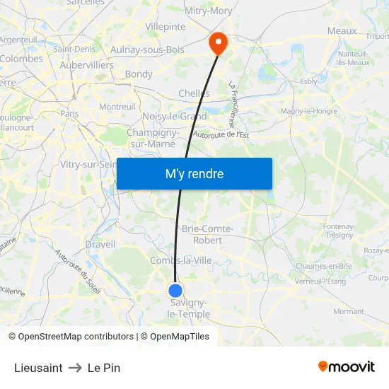 Lieusaint to Le Pin map