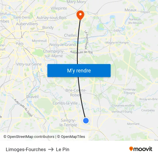 Limoges-Fourches to Le Pin map