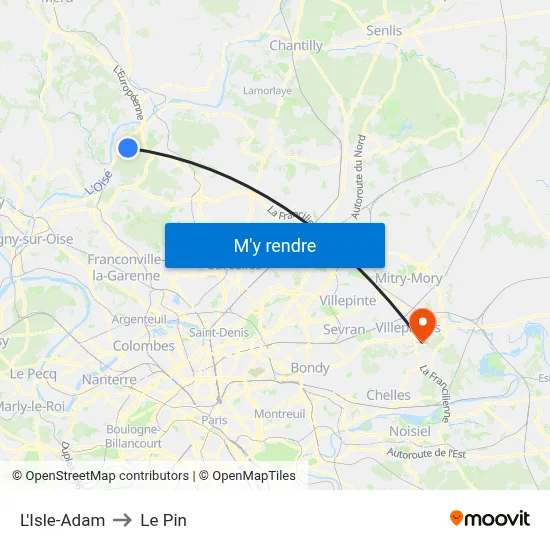 L'Isle-Adam to Le Pin map