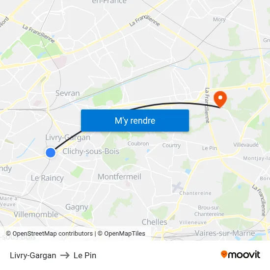 Livry-Gargan to Le Pin map
