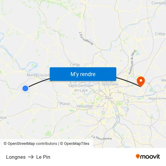 Longnes to Le Pin map