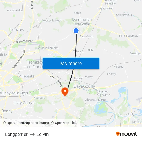 Longperrier to Le Pin map