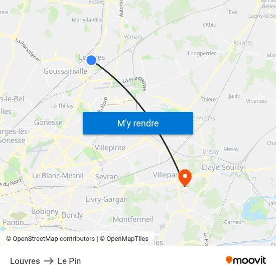 Louvres to Le Pin map