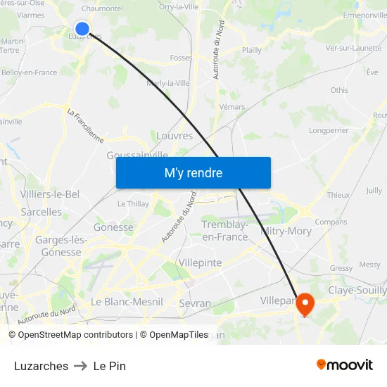 Luzarches to Le Pin map