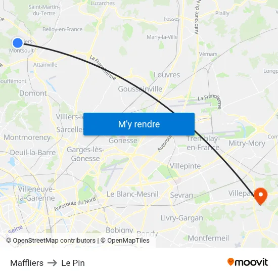 Maffliers to Le Pin map
