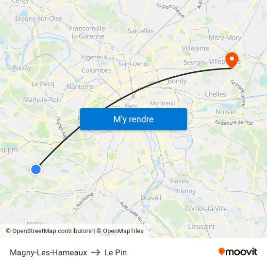 Magny-Les-Hameaux to Le Pin map