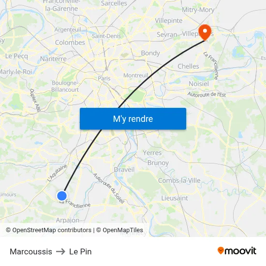 Marcoussis to Le Pin map