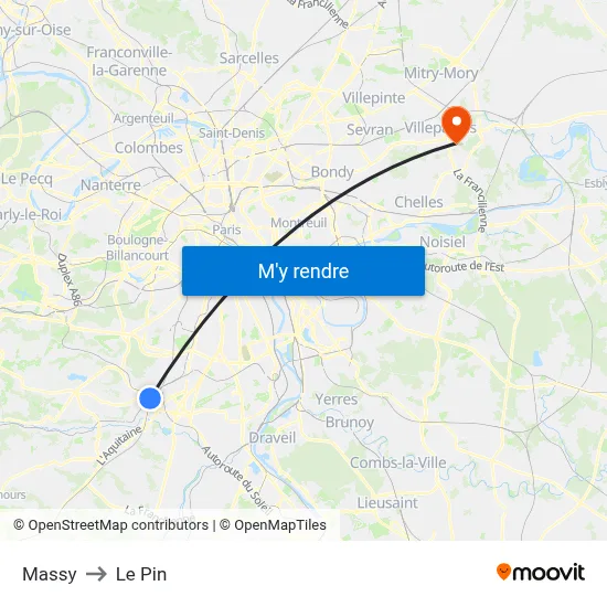 Massy to Le Pin map