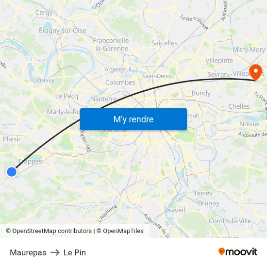 Maurepas to Le Pin map