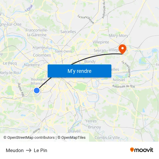 Meudon to Le Pin map