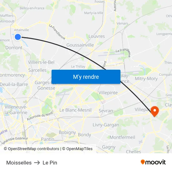 Moisselles to Le Pin map