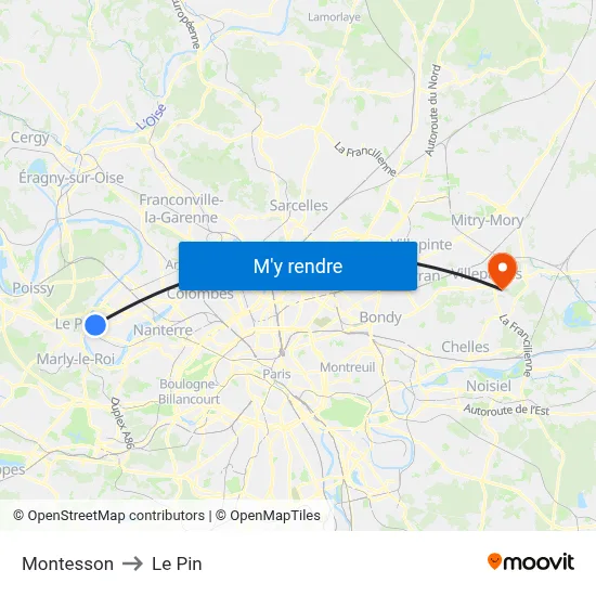 Montesson to Le Pin map