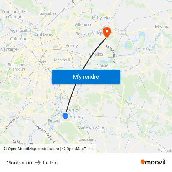 Montgeron to Le Pin map