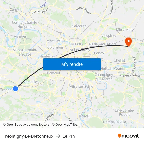 Montigny-Le-Bretonneux to Le Pin map