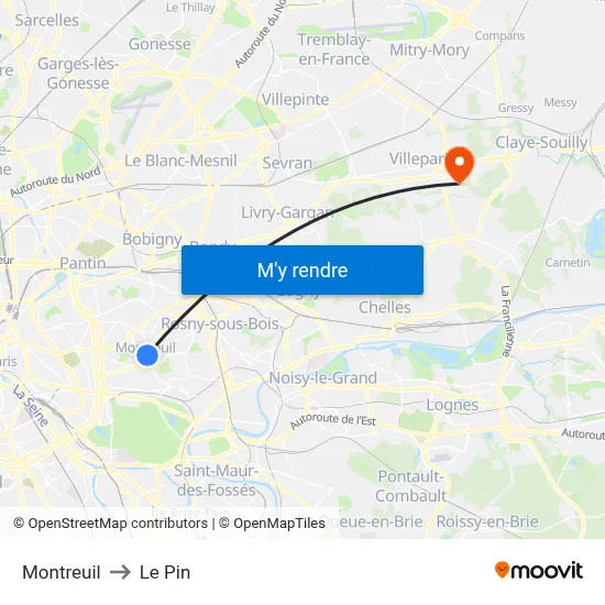 Montreuil to Le Pin map