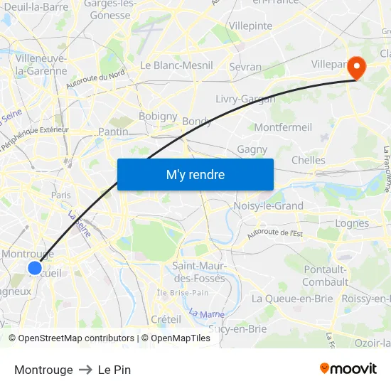 Montrouge to Le Pin map