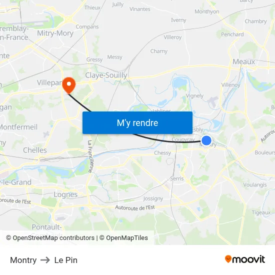 Montry to Le Pin map