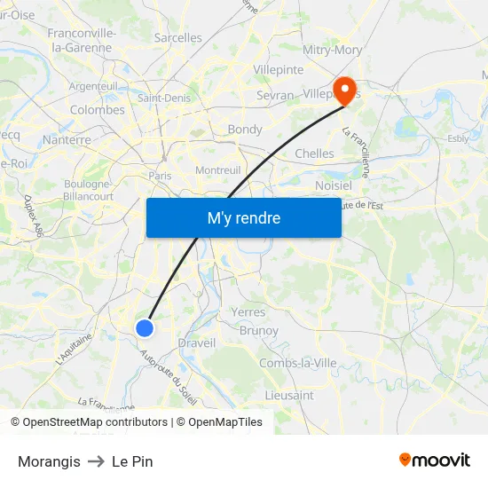 Morangis to Le Pin map