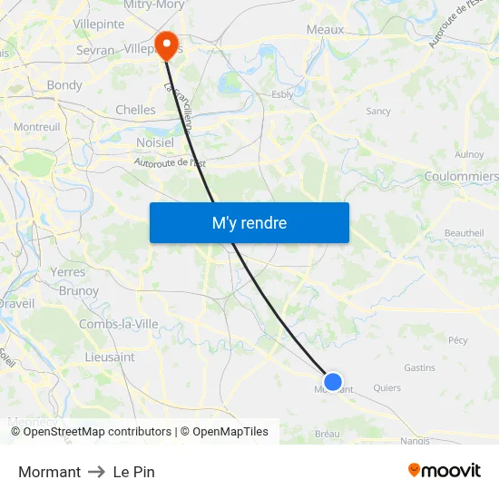 Mormant to Le Pin map