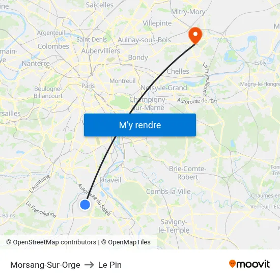 Morsang-Sur-Orge to Le Pin map