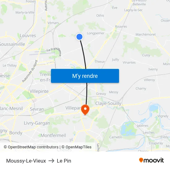 Moussy-Le-Vieux to Le Pin map