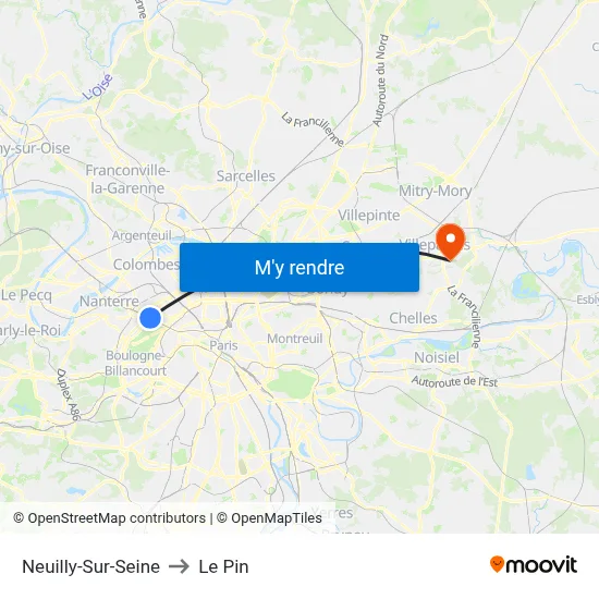 Neuilly-Sur-Seine to Le Pin map