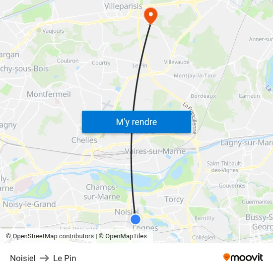 Noisiel to Le Pin map