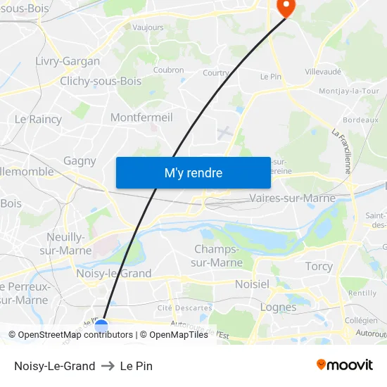 Noisy-Le-Grand to Le Pin map
