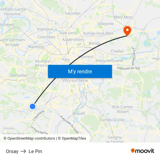 Orsay to Le Pin map