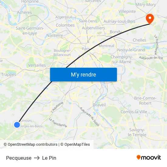 Pecqueuse to Le Pin map