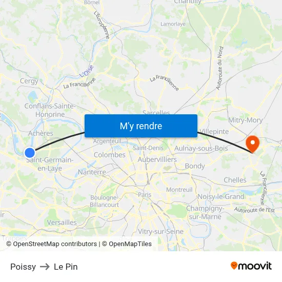 Poissy to Le Pin map
