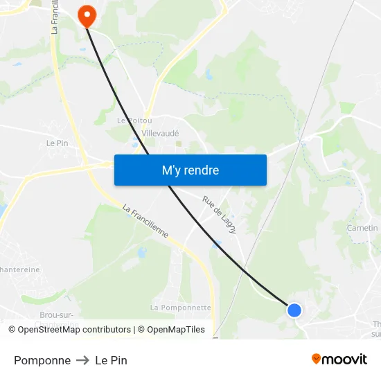 Pomponne to Le Pin map