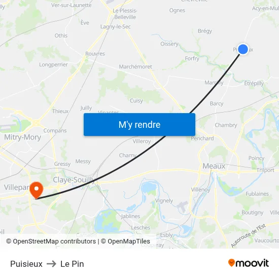 Puisieux to Le Pin map