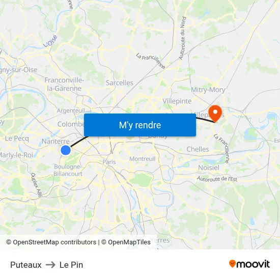 Puteaux to Le Pin map