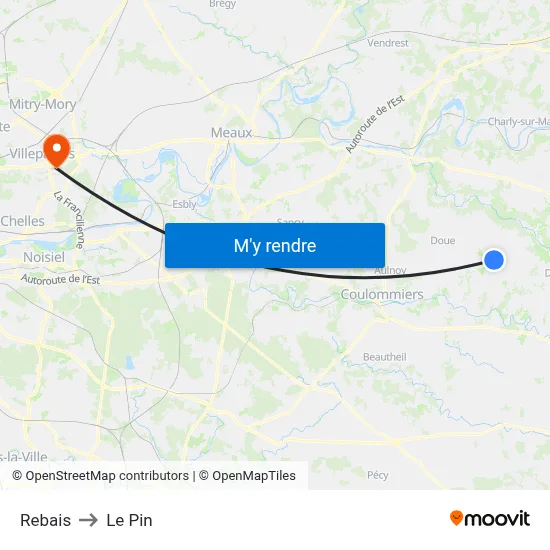 Rebais to Le Pin map