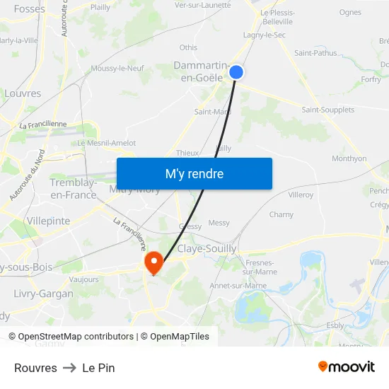 Rouvres to Le Pin map