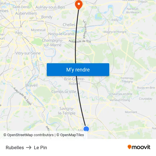 Rubelles to Le Pin map