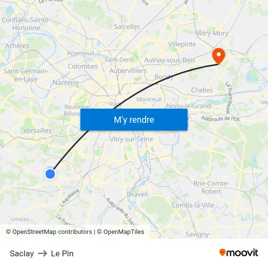 Saclay to Le Pin map