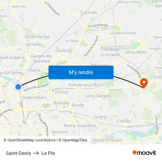 Saint-Denis to Le Pin map