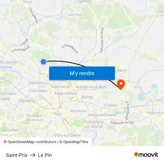 Saint-Prix to Le Pin map