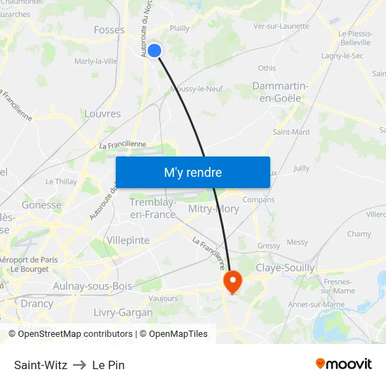 Saint-Witz to Le Pin map