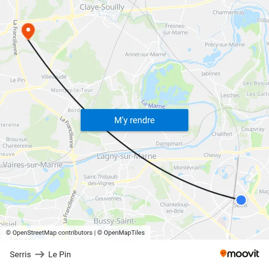 Serris to Le Pin map