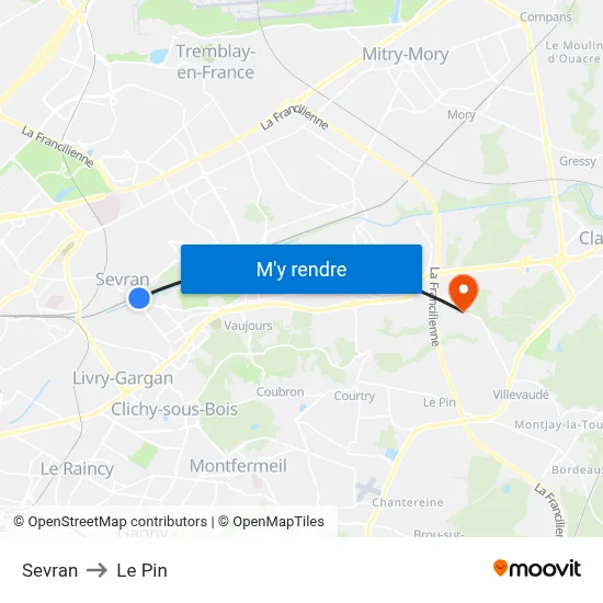 Sevran to Le Pin map