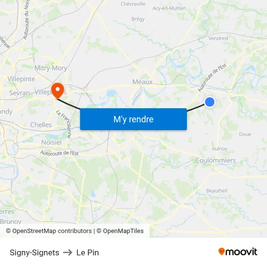 Signy-Signets to Le Pin map